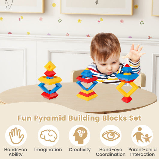 5-Piece Kids Toddler Wooden Curved Back Activity Table and Chair Set with Toy Bricks