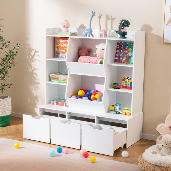47" Children Bookcase Toy Storage Organizer Versatile Storage Cabinet-White