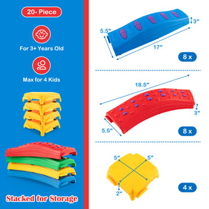 Colorful Kids Wavy Balance Beam with Textured Surface and Non-slip Foot Pads