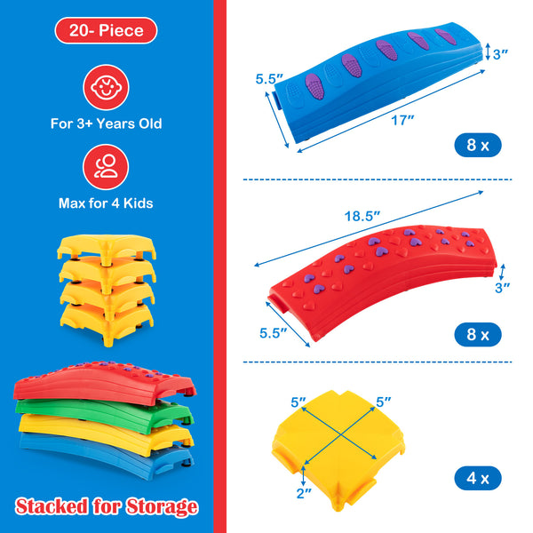 Colorful Kids Wavy Balance Beam with Textured Surface and Non-slip Foot Pads