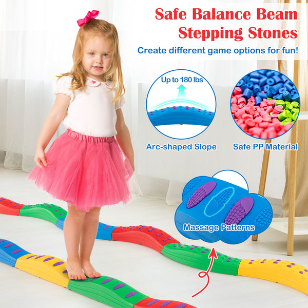 Colorful Kids Wavy Balance Beam with Textured Surface and Non-slip Foot Pads
