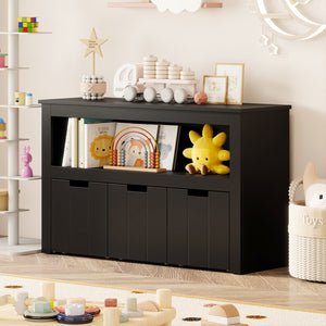 Kid Toy Storage Cabinet with 3 drawers and wheels, perfect for organizing toys in a stylish and functional way.