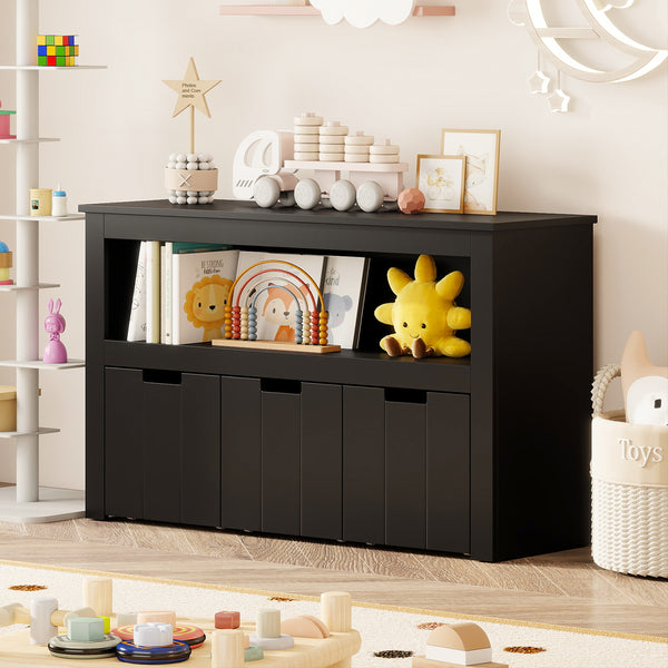 Kid Toy Storage Cabinet with 3 drawers and wheels, perfect for organizing toys in a stylish and functional way.