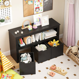 Kid toy storage cabinet with 3 drawers and wheels, perfect for organizing toys in a stylish and functional way.