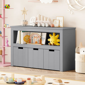 Kid Toy Storage Cabinet with 3 drawers and wheels, perfect for organizing toys in a stylish and functional way.