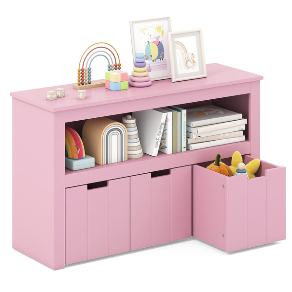 Kid toy storage cabinet with 3 drawers and wheels, perfect for organizing toys in a stylish and functional way.