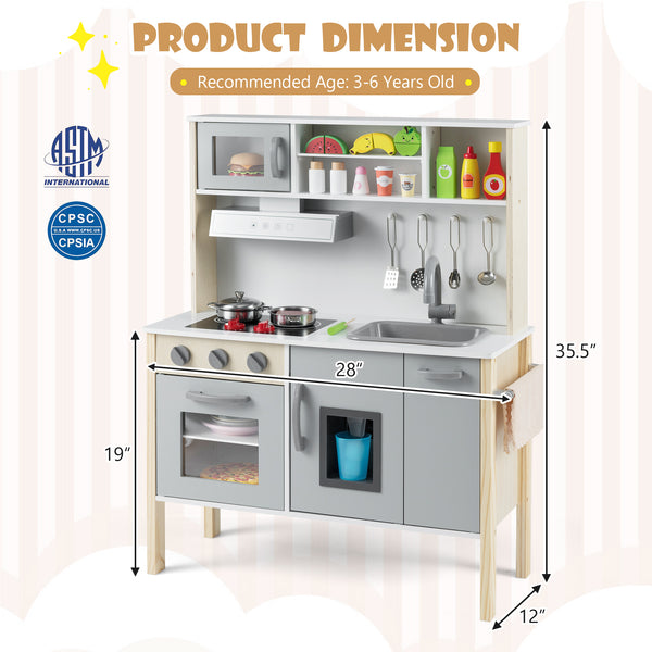 Wooden Pretend Play Kitchen Set for Toddlers - Realistic