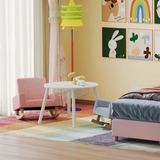 Children’s Room Furniture Bundle: Twin Pink Bed  Blue & Pink Rocking Chairs  Storage End Table