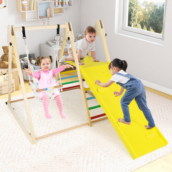 4-in-1 Indoor Jungle Gym with Baby Swing and Climbing Ramp for Infants