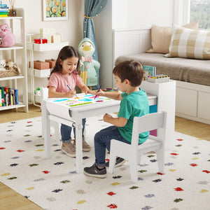 Kids art table and chairs set with 2 chairs and paper roll, perfect for creative playtime.