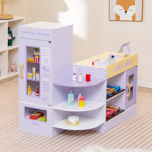 Kids Wooden Supermarket Play Toy Set with Checkout Counter