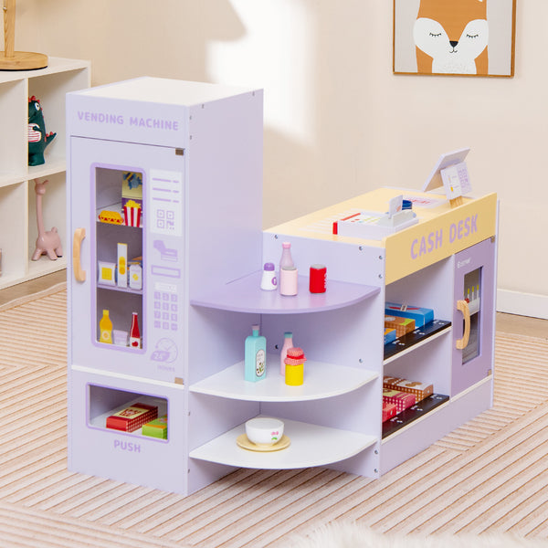 Kids Wooden Supermarket Play Toy Set with Checkout Counter