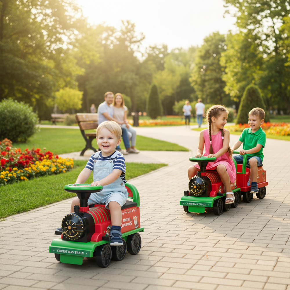 6V Toddler Ride On Train Combo: Track Ride & 2-Seater Carriage Set for Kids