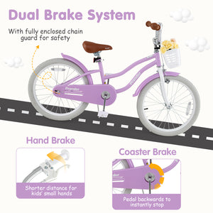 20 Inch Kids Bike with Helmet Protective Set Purple - Training Wheels