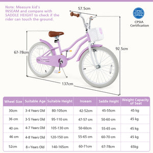 20 Inch Kids Bike with Helmet Protective Set Purple - Training Wheels