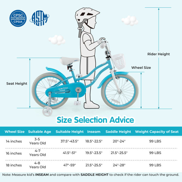 18 Inch Kids Bike with Helmet Protective Set Blue - Training Wheels