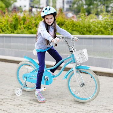 18 Inch Kids Bike with Helmet Protective Set Blue - Training Wheels