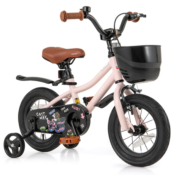 12-inch black and pink kids bike with helmet protective set, perfect for safe outdoor fun.