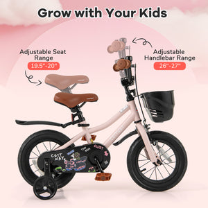 12-inch black and pink kids bike with helmet and protective set, perfect for safe outdoor fun and play.