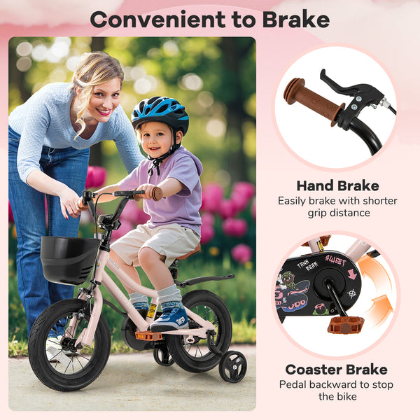 12-inch black and pink kids bike with helmet protective set, perfect for safe outdoor play and adventures.