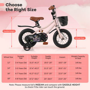 12-inch black and pink kids bike with helmet and protective set, perfect for safe outdoor play.