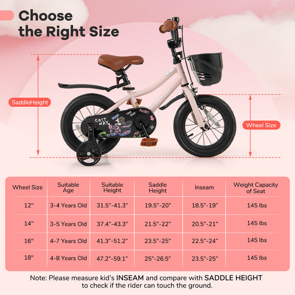 12-inch black and pink kids bike with helmet and protective set, perfect for safe outdoor play.