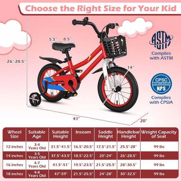 14-inch red kids bike with helmet and protective set, perfect for safe outdoor fun and adventure.