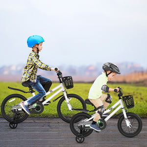 14-inch kids bike with white helmet and protective set, perfect for safe outdoor fun and play.