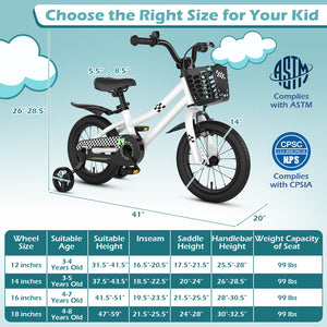 14-inch white kids bike with helmet and protective set, perfect for safe outdoor fun and play.