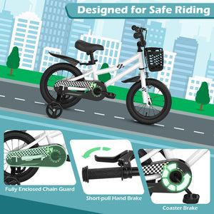 14-inch kids bike with white helmet and protective set, perfect for safe outdoor fun and play.