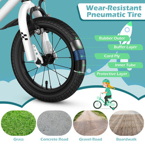 14-inch white kids bike with helmet and protective set, perfect for safe outdoor play and adventures.
