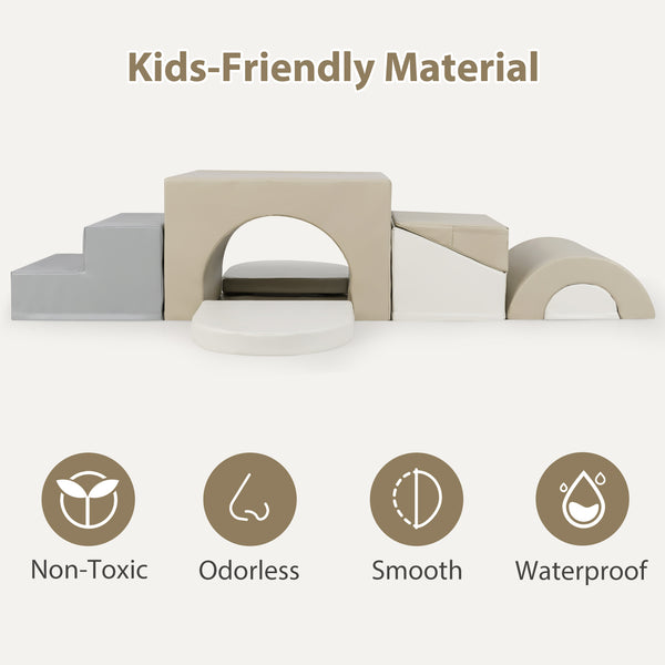 7-Piece Soft Foam Toddler Climbing Blocks Set PU Leather for 1+ Year Old