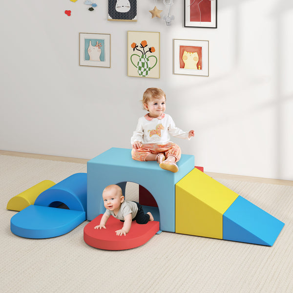 7-Piece Soft Foam Toddler Climbing Blocks Set PU Leather for 1+ Year Old