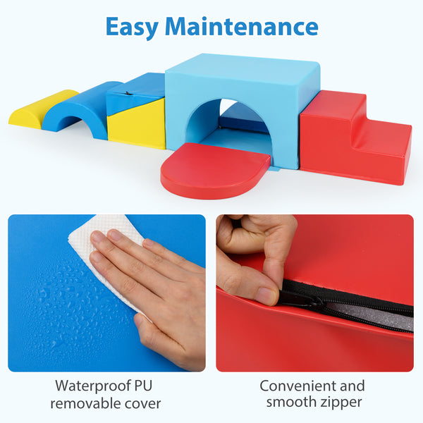 7-Piece Soft Foam Toddler Climbing Blocks Set PU Leather for 1+ Year Old