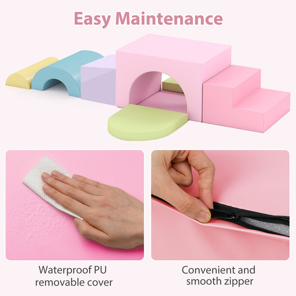 7-Piece Soft Foam Toddler Climbing Blocks Set PU Leather for 1+ Year Old