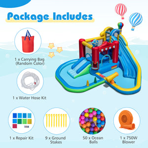 Inflatable Water Park with Splash Pool  50 Ocean Balls and 750W Blower