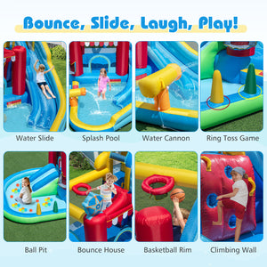 Inflatable Water Park with Splash Pool  50 Ocean Balls and 750W Blower