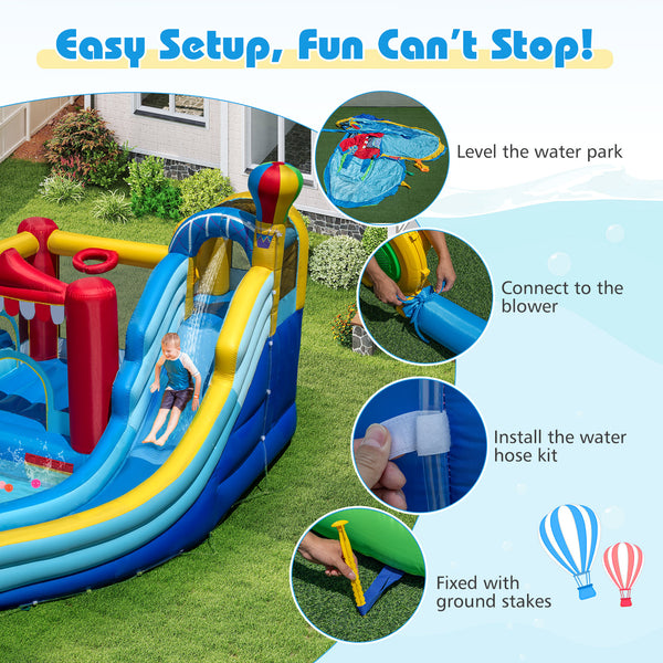 Inflatable Water Park with Splash Pool  50 Ocean Balls and 750W Blower