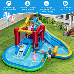 Inflatable Water Park with Splash Pool  50 Ocean Balls and 750W Blower