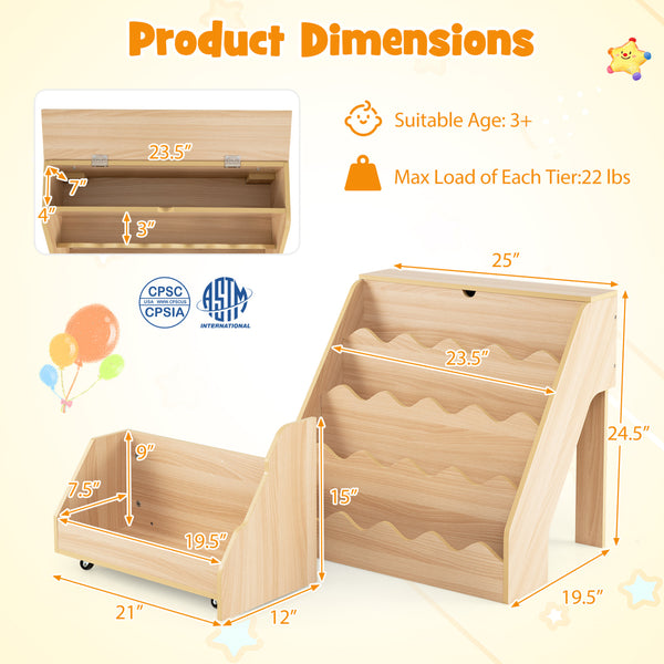 2-In-1 Kids Bookshelf & Toy Storage Organizer - Multi - Multi