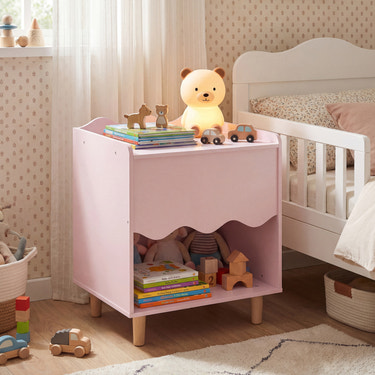 Toddler Scalloped Side Table with Wide Top & Open Compartment for Kids Room