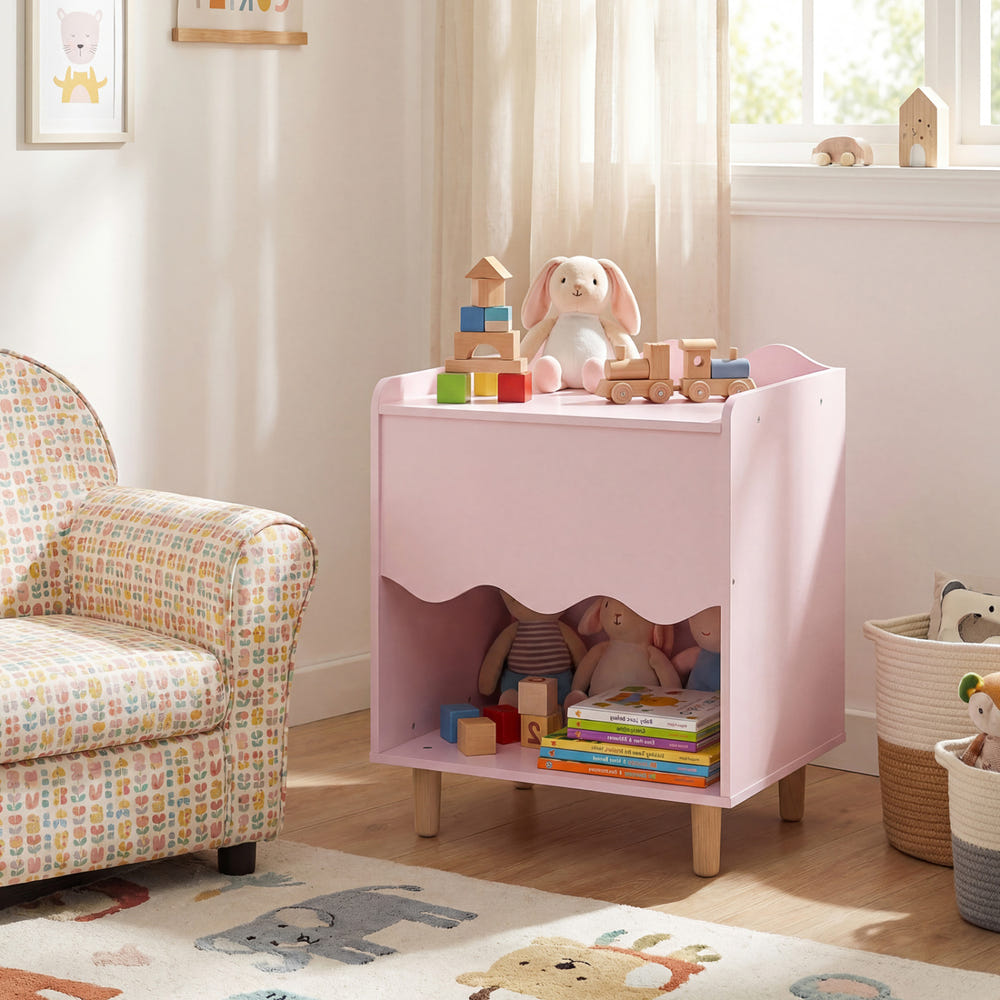 Toddler Scalloped Side Table with Wide Top & Open Compartment for Kids Room