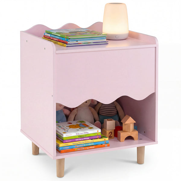 Toddler Scalloped Side Table with Wide Top & Open Compartment for Kids Room