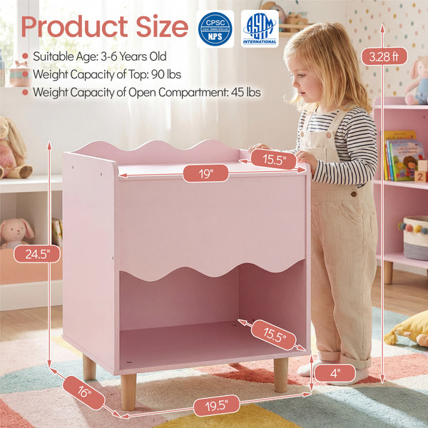 Toddler Scalloped Side Table with Wide Top & Open Compartment for Kids Room