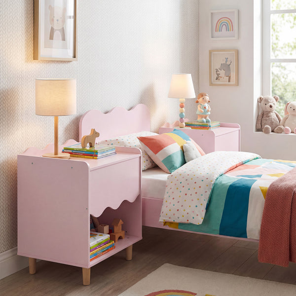Toddler Scalloped Side Table with Wide Top & Open Compartment for Kids Room