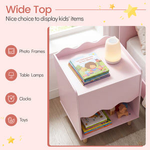 Toddler Scalloped Side Table with Wide Top & Open Compartment for Kids Room