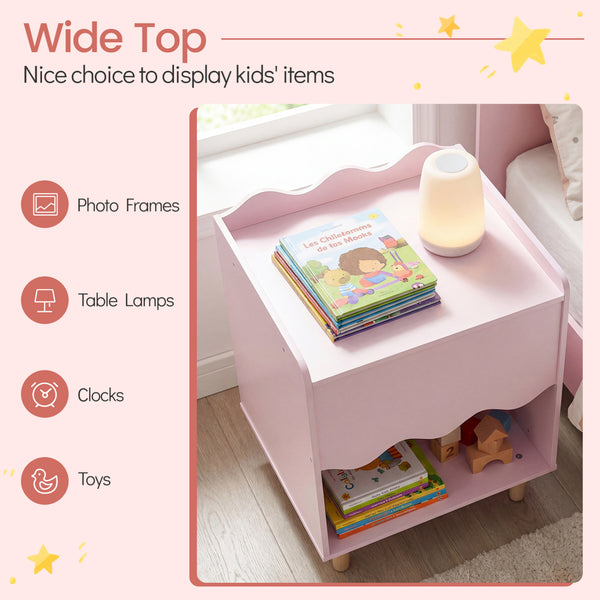 Toddler Scalloped Side Table with Wide Top & Open Compartment for Kids Room