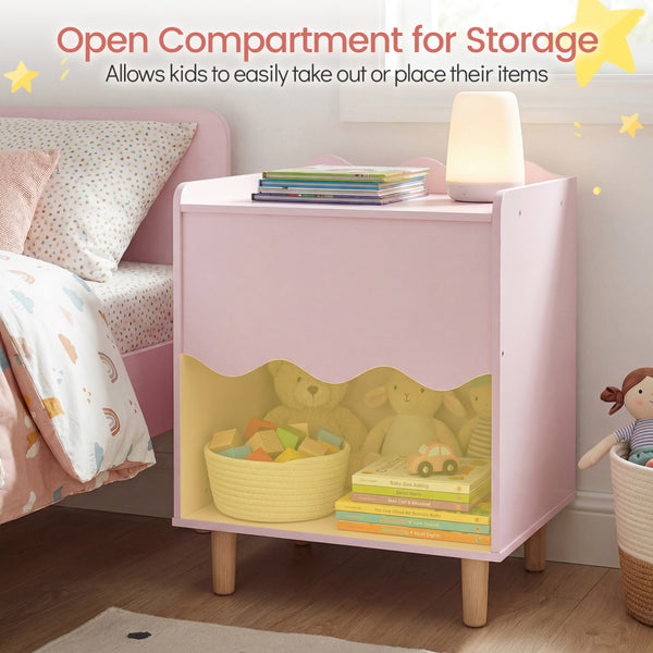Toddler Scalloped Side Table with Wide Top & Open Compartment for Kids Room