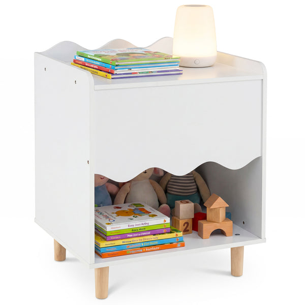 Toddler Scalloped Side Table with Wide Top & Open Compartment for Kids Room