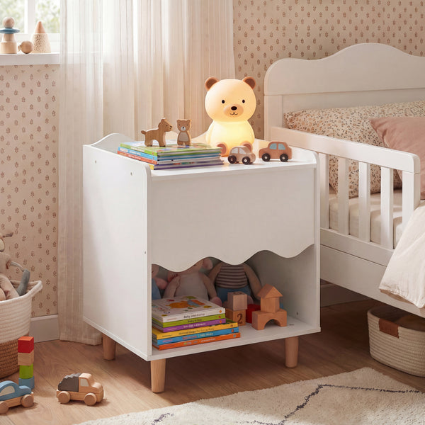 Toddler Scalloped Side Table with Wide Top & Open Compartment for Kids Room